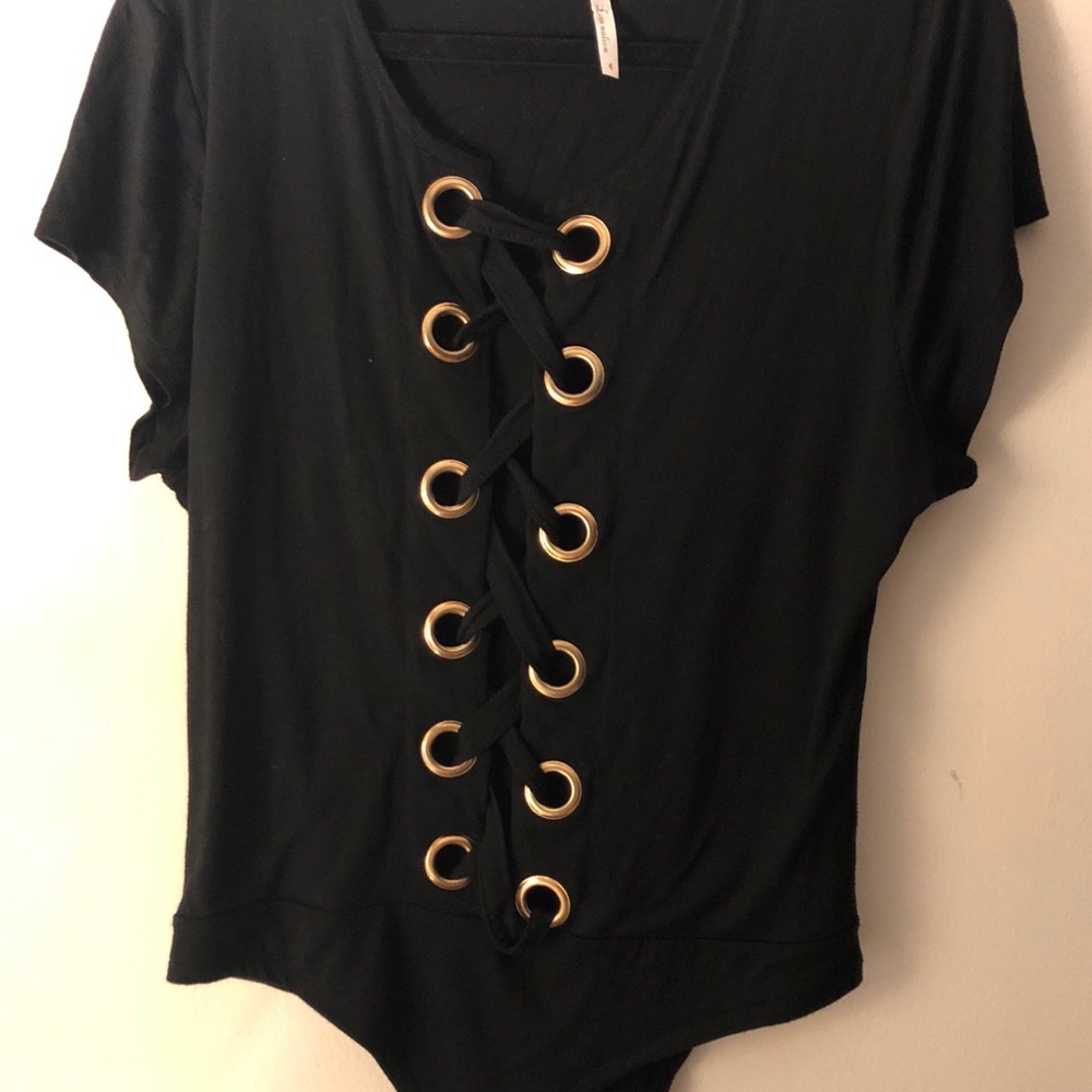 Black cross front body suit